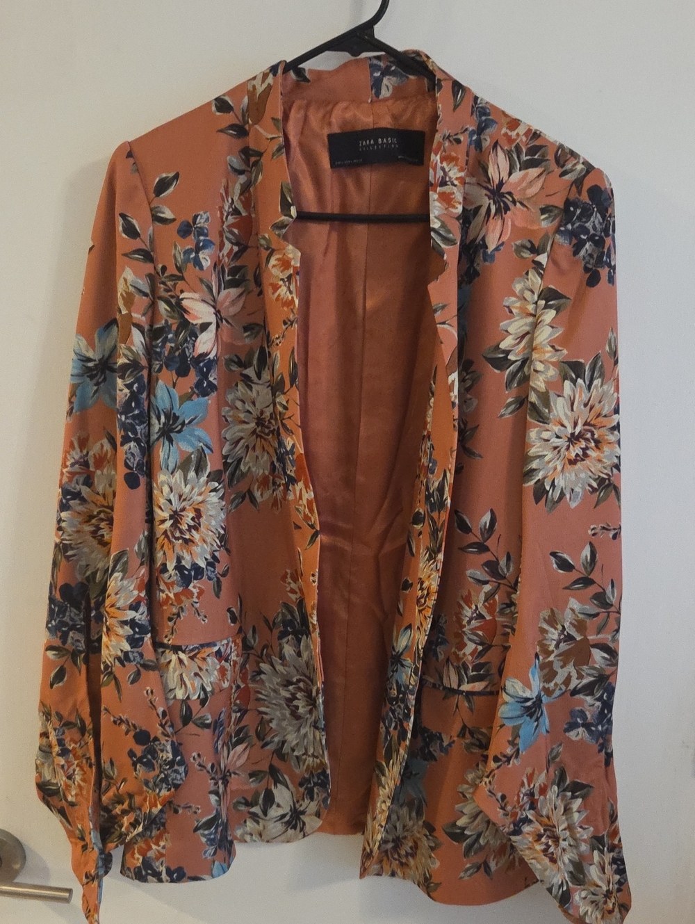 Zara Rust Floral Open-Front Blazer